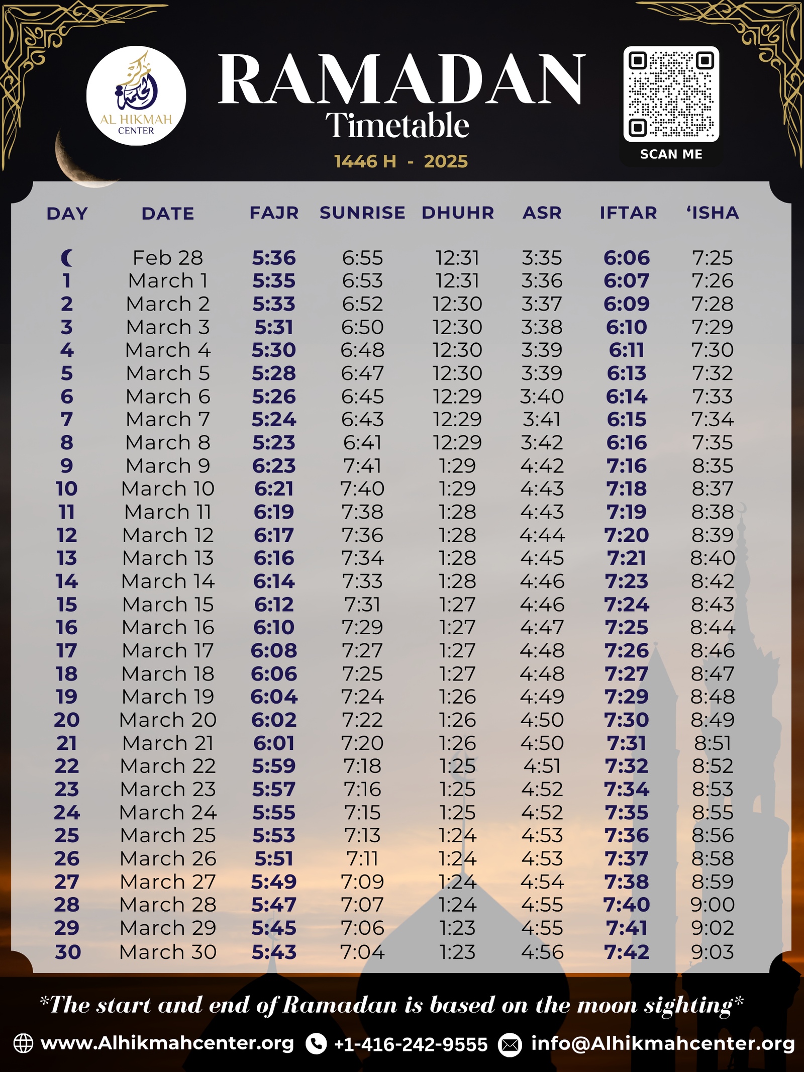 ramdan timetable